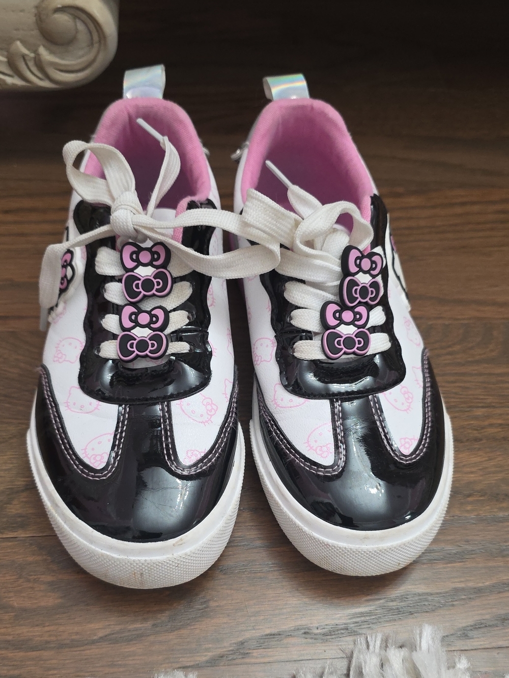 Hello Kitty Black, White and Pink Lace-Up Kids Sneakers